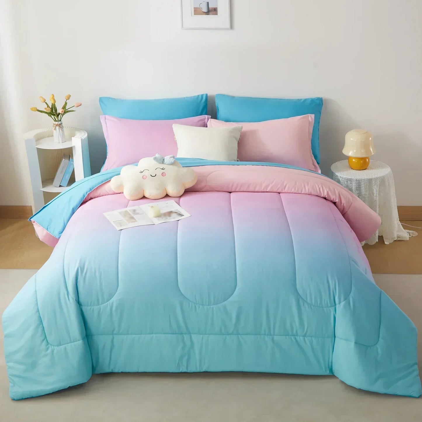 Gradient Comforter Set-7 Pieces In A Bag, Bedding Sets With Comforters,Flat Sheets, Fitted Sheet,2 Pillowcases & 2 Pillowshams
