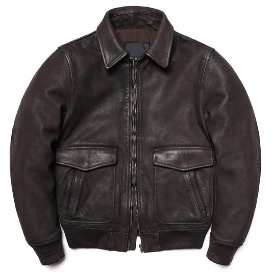 G1 Style Air Force Genuine Leather Jacket Men's Retro Vintage Brown Thick Goatskin Cloth Flight Coat Real Sheepskin Jacket