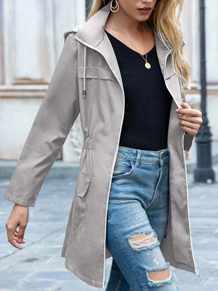Women Waterproof Hooded Lightweight Rain Jacket Outdoor Windproof Trench Coat Ladies Active Windbreaker with Pockets