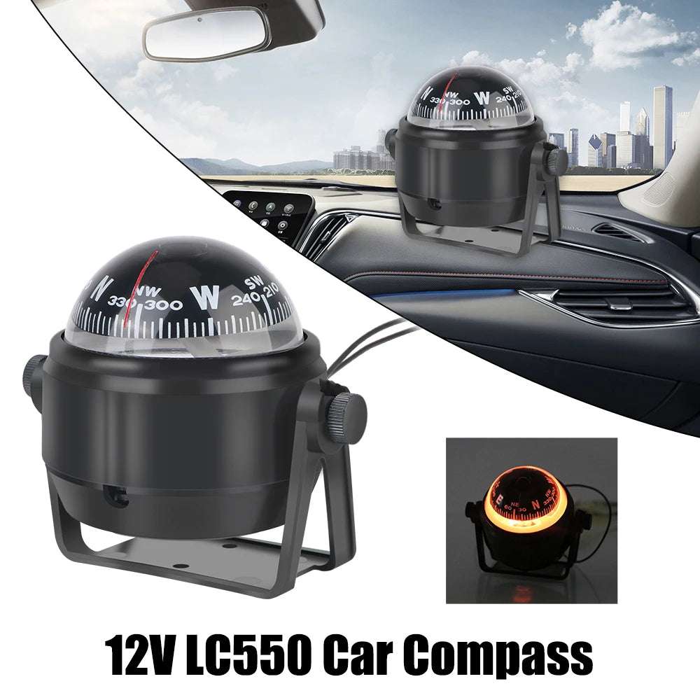 With Electronic LED Light Boat Compass Car Guide Waterproof Navigation Positioning 12V Nautical Compass LC550