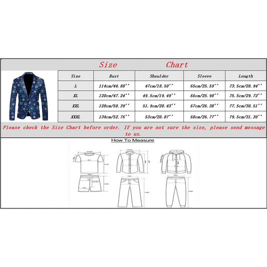 2023 New Men Luxury Christmas Suit Jacket Casual Xams Printed Pocket Lapel Button Suit Jacket Fashion Men's Slim Fit Blazers