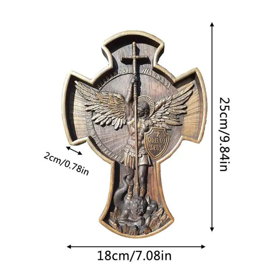 Archangel St. Michael Catholic Statue Redeemer Angel Cross Resin Handicrafts Home Bedroom Wall Hanging Decoration