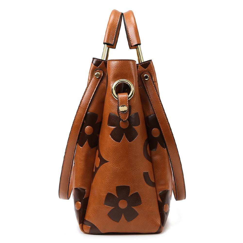 Bucket Bag PU Leather Embossed Handbag Large Capacity Shoulder Bag Top Handle Tote Bag for Women Work Shopping Travel