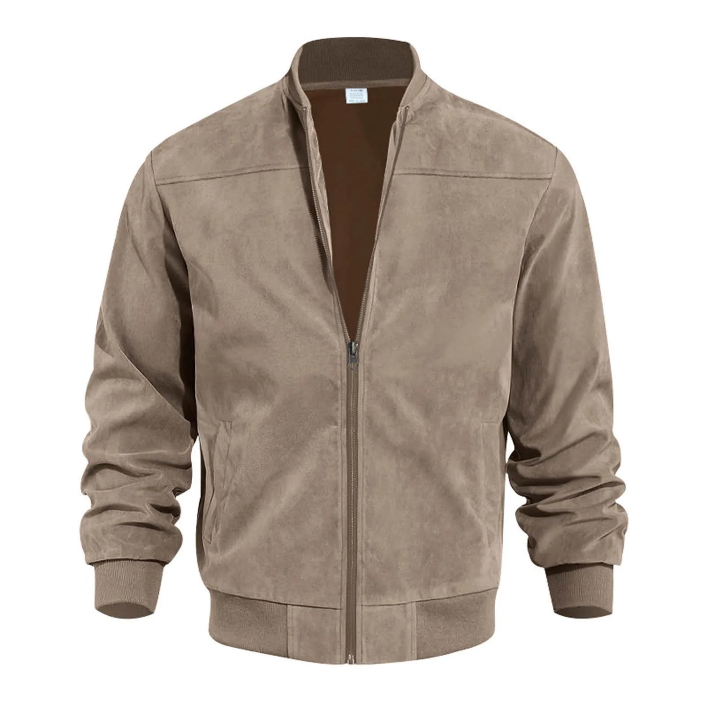 Men'S Retro Suede Bomber Jacket - Full-Zip Windproof Baseball Coat Autumn Winter Streetwear