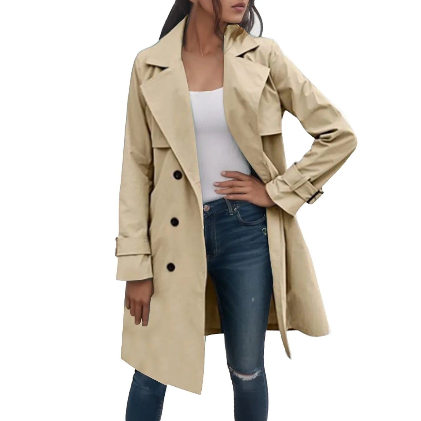 Fashion Women'S Trench Casual Solid Color Coat Adults Elagant Fashion
