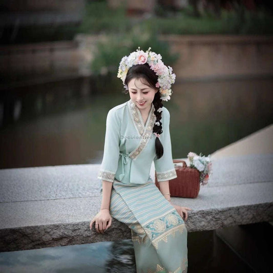 2025 traditional chinese dai minority garment temperament slim yunnan daily work uniform travel photography thailand clothing