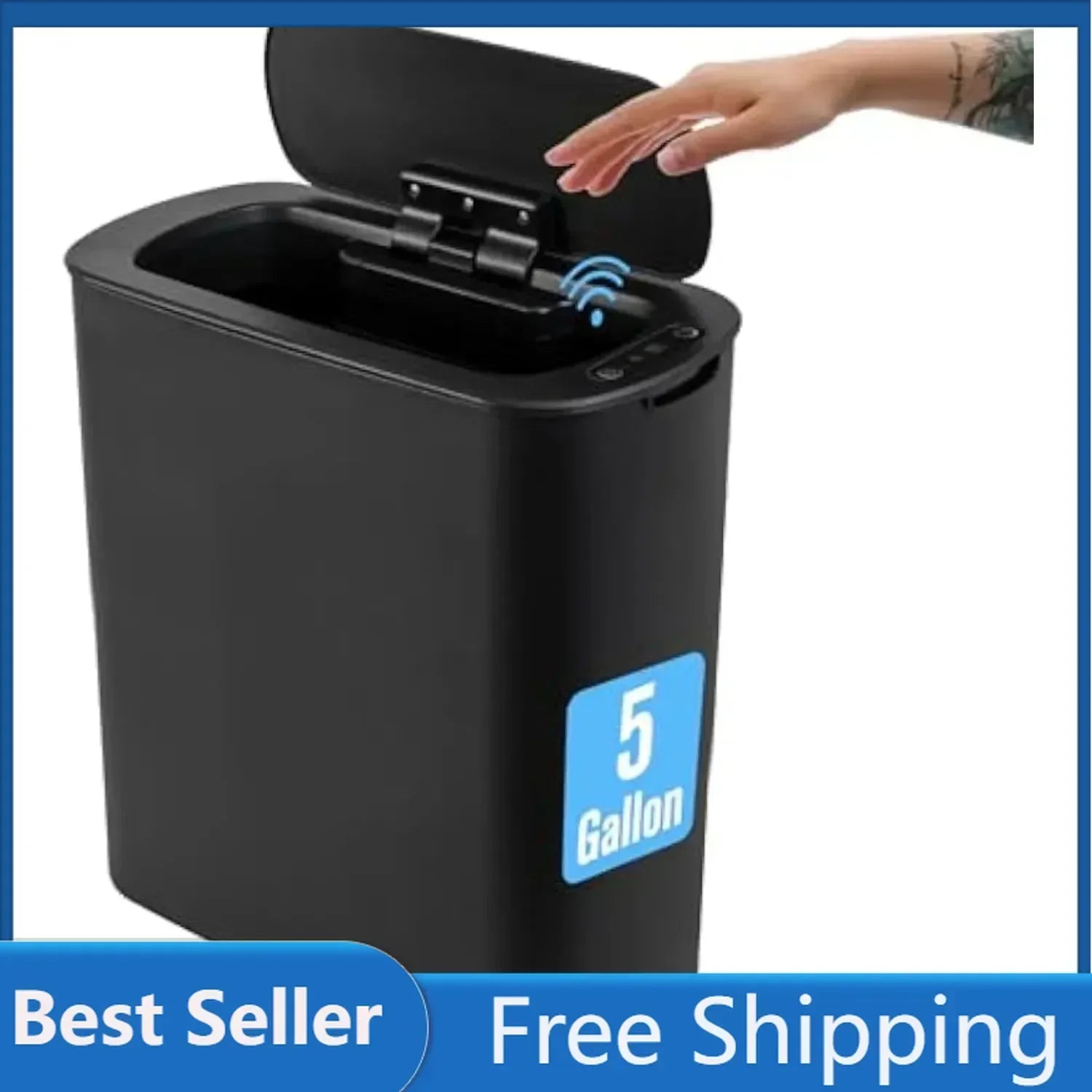 5 Gallon Automatic Bathroom Trash Can, Touchless Motion Sensor Garbage Can with Lid, Smart Plastic Slim Wastebasket for Bathroom