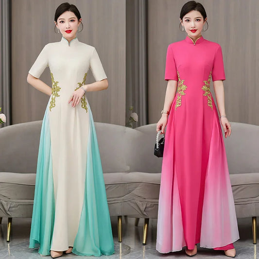Stage Performance Cheongsam Dress Women Retro Chinese Style Modified Ao Dai Gown Summer Hot Sale Of The Season New Ethnic Tren