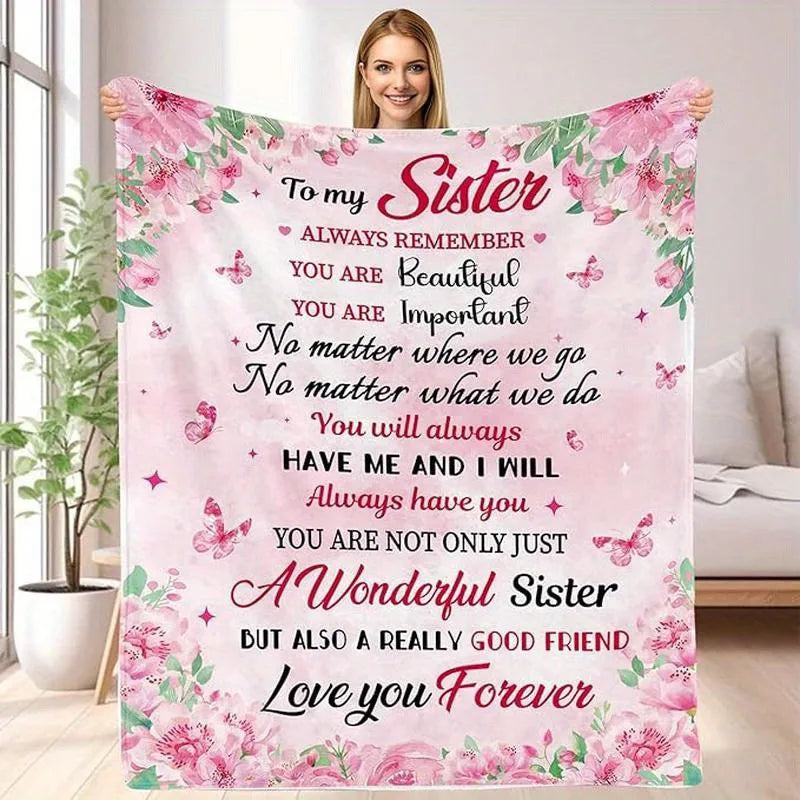 280G Sister Gift Blanket - Floral Keepsake Sentimental Flannel Throw