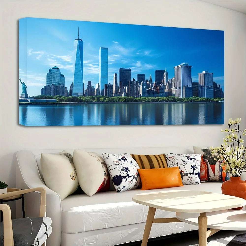 1.5 inch thick pine solid wood frame, New York World Trade Center Twin Towers and Statue of Liberty, interior decoration