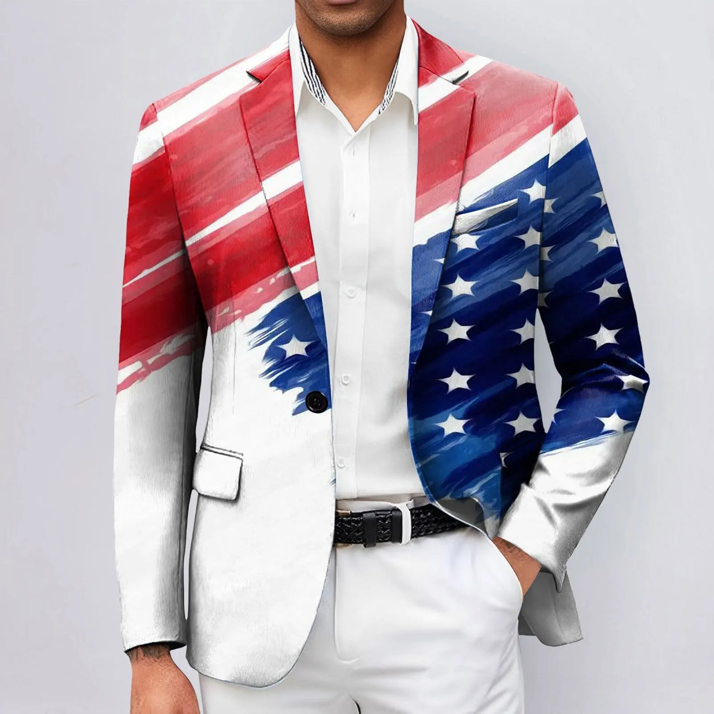 One Button Jacquard Suit Men's Clothing Fashion Independence Day 3D Digital Printed Suit Jacket Light Business Suit Jacket