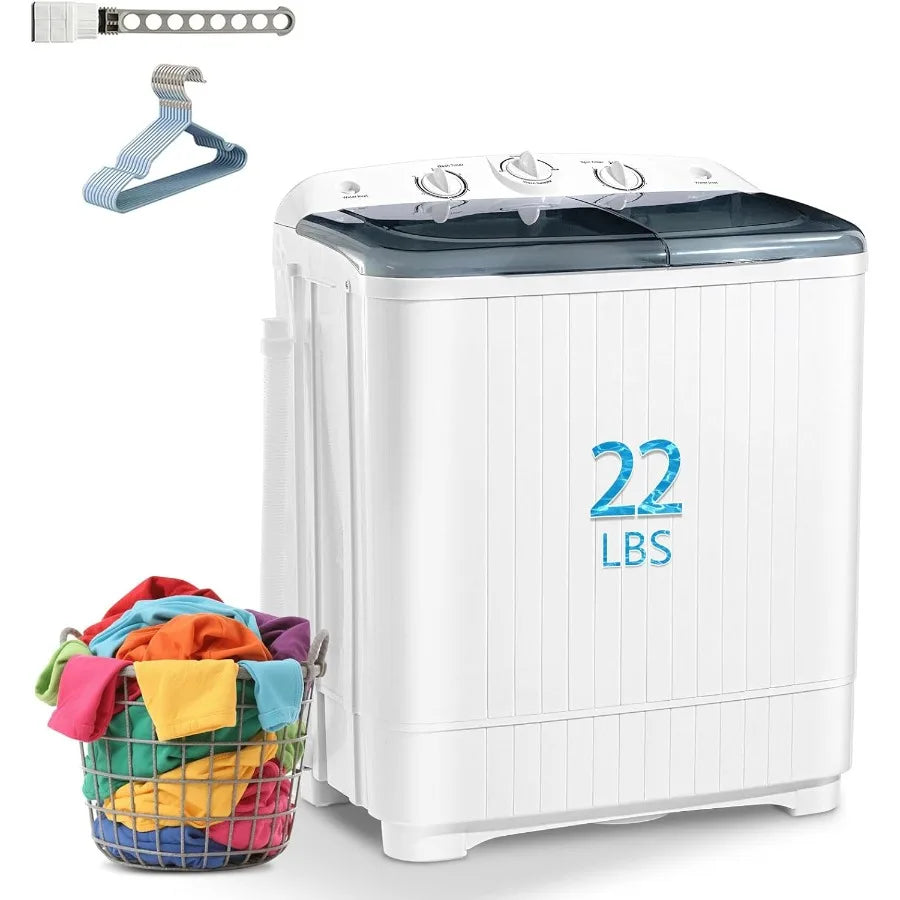 Portable Mini Twin Tub 22Lbs Washing Machine With Drying Rack And 10 Hangers 13Lbs Washer 9Lbs Spinner Small Laundry Washer Wit