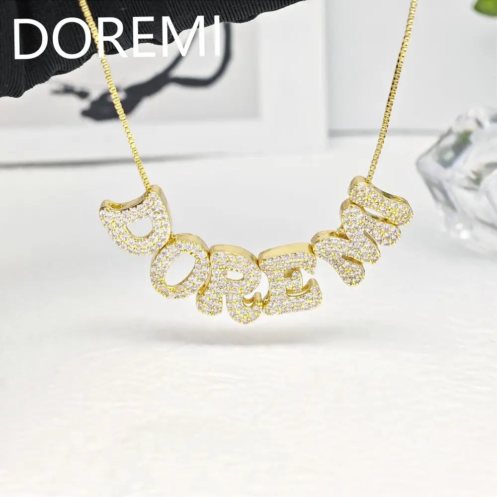 DOREMI Customized Bling Diamond 26 Letters Nnecklace Hip Hop Grown Diamond Pendant Move Letter DIY Initial Letter Necklace