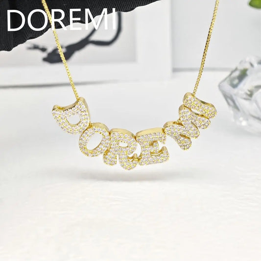 DOREMI Customized Bling Diamond 26 Letters Nnecklace Hip Hop Grown Diamond Pendant Move Letter DIY Initial Letter Necklace