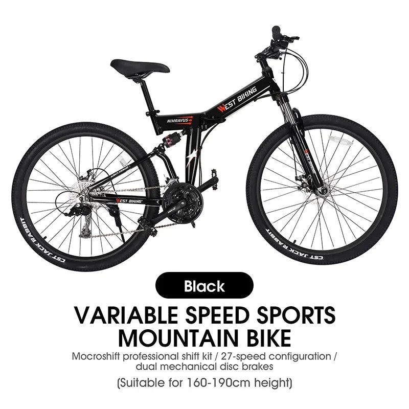 WEST BIKING Foldable 27.5 " Mountain Bike 27 Speed BMX MTB Bicycle Men Womenhock Absorption Mechanical Disc Brakes Bike
