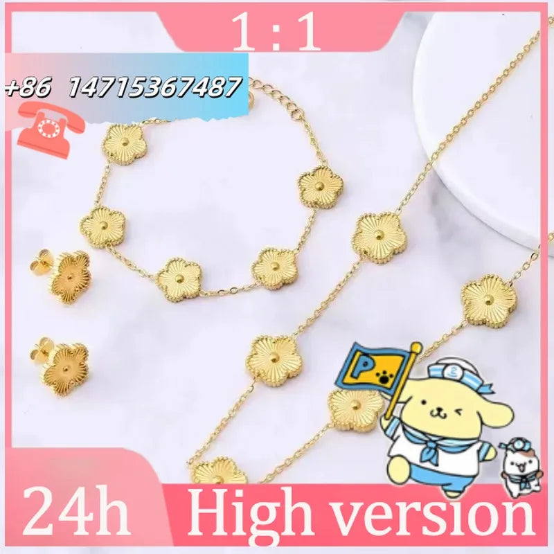 Conjunto de Joyer‚‚ ‚‚‚ ‚‚‚‚a (Collar, Pulsera, Pendientes Flores de Cinco Hojas de Acero Inoxidable