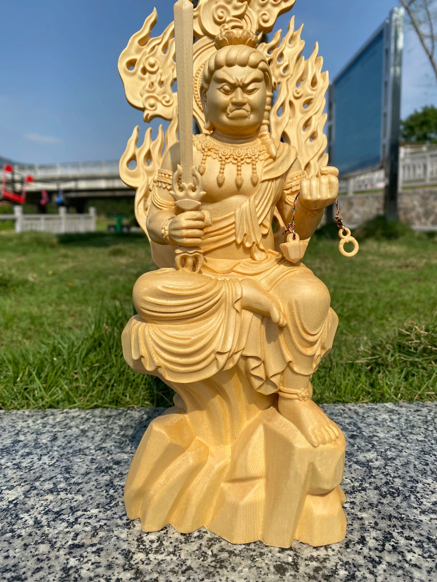 Hand Painted Gilded Fudo Myoo Acalanatha Statue Sculpture Buddhist Wra