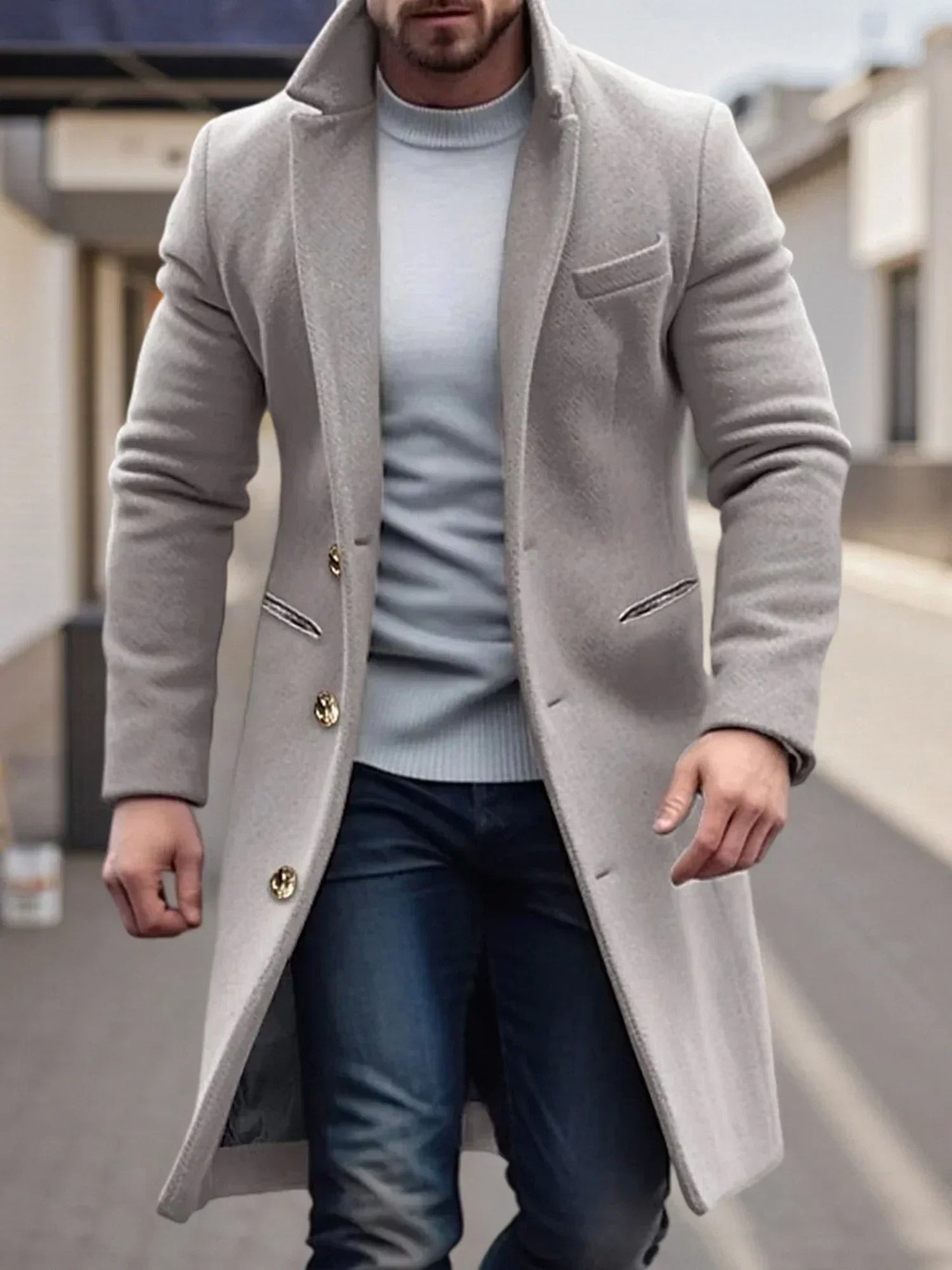 Men'S Classic Wool Blend Pea Coat - Notched Lapel Button Closure Winter Outerwear & Streetwear Fashion