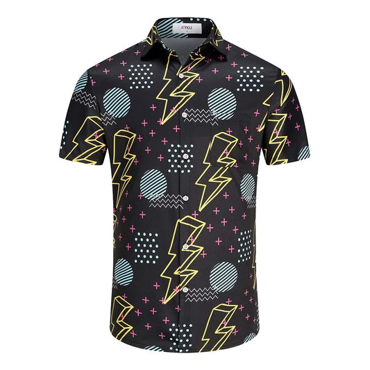 KYKU 80s Costume 90s Clothes Hawaiian Shirt for Men Button Down Shirts Short Sleeve Retro Disco Outfits