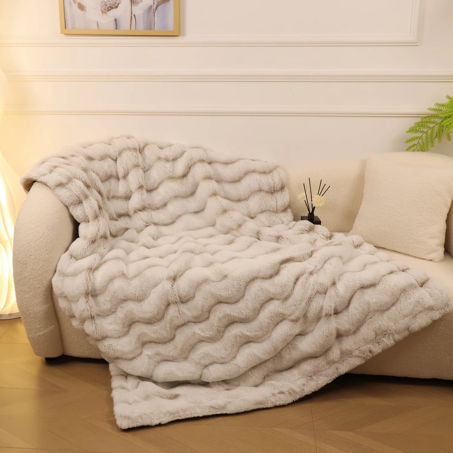 Rosekind Soft Faux Rabbit Fleece Throw Blanket For Couch, Faux Fur Blanket For Bed, Reversible Cozy Plush Blanket For Sofa