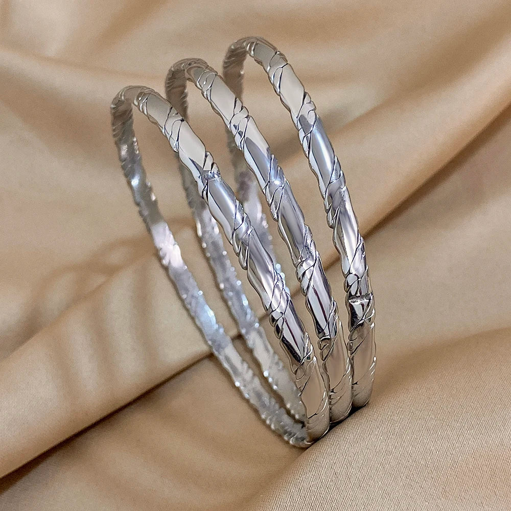 3Pcs Gold Plated Twist Stainless Steel Bangle Bracelet For Women Tibet