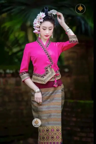 Dai Retro Leisure Festival Set Women Tube Skirt Middle Sleeve