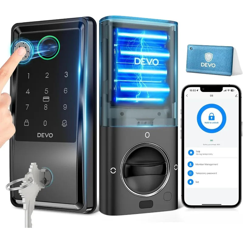 DEVO Wi-Fi Smart Door Lock G6, 6-in-1 Foldableerprint Keyless Entry Door Lock, APP Remote, Auto-Lock,IP54 Waterproof