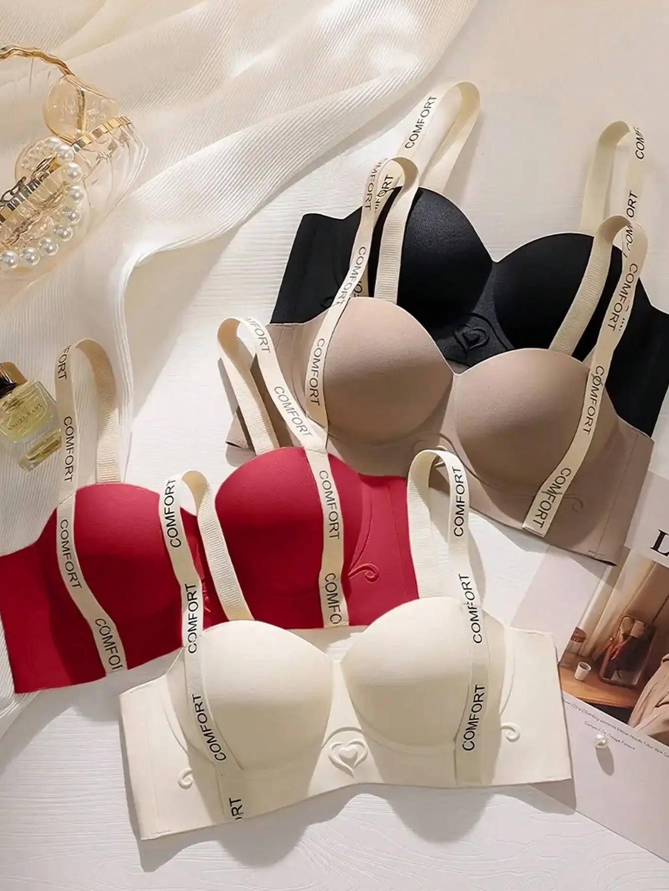 4Pcs/Set Women Half-Cup Bras, Wireless Lift & Push Up Bra For Small Bust, Invisible Seamless Backless