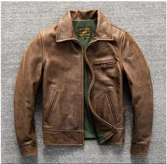 LNY!Wholesales.2025 new Mens Plus size Vintage brown cowhide coat.Classic 1940s Italian calf leather jacket.quality.Wholesales