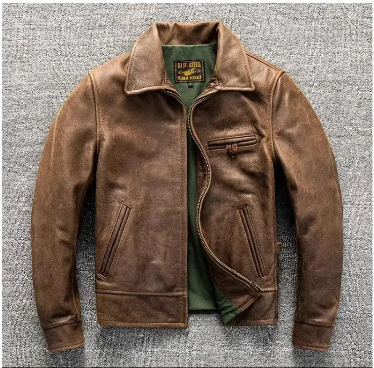 LNY!Wholesales.2025 new Mens Plus size Vintage brown cowhide coat.Classic 1940s Italian calf leather jacket.quality.Wholesales