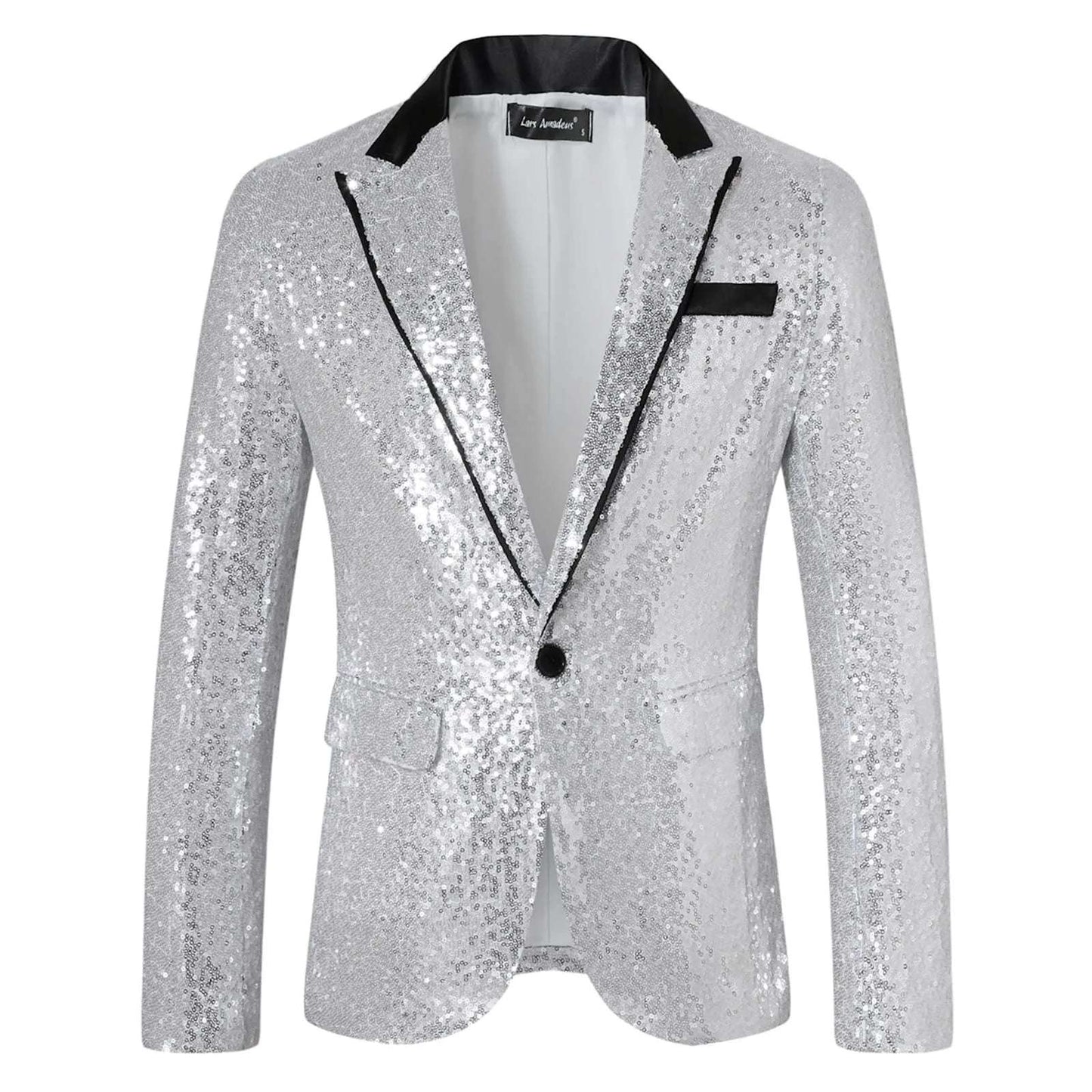 Glitter Silver Men's One Button Slim Fit Suit Jacket Fashion Sequin Lapel Party Blazer Coats Singer Host Wedding Outwears