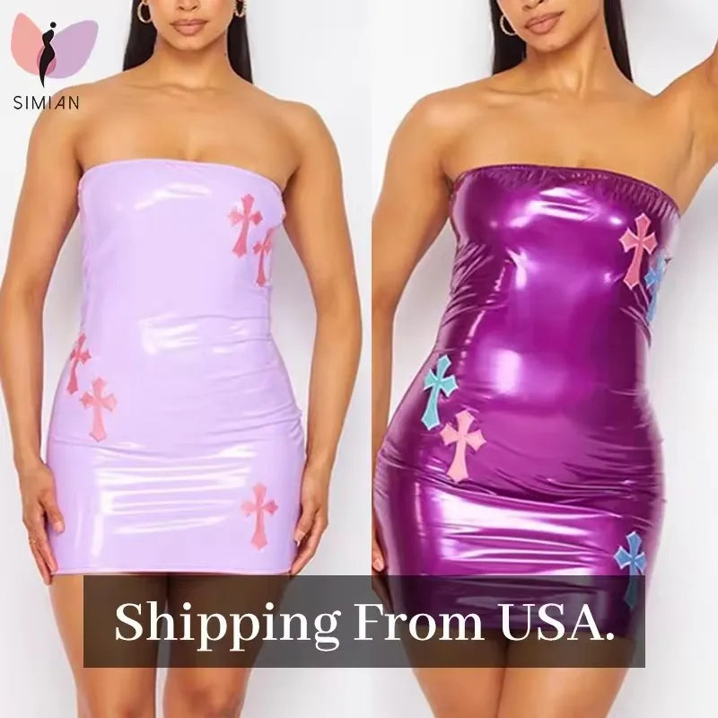 Women Gorgeous PU High Stretchy Women Summer Dresses Cropset Sleeveless Summer Casual Mini Dress