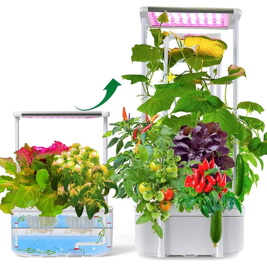 Hydroponic Planting System Kit with Trellis, Intelligent Hydroponic Gardening System with LED Growth Lights