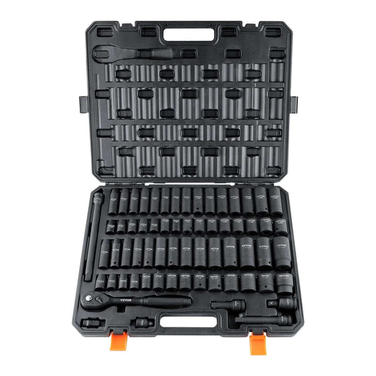 VEVOR 1/2" Drive Impact Socket Set  6 Point Cr-V Alloy Steel for Auto Repair Easy-to-Read Size Markings Rugged Construction