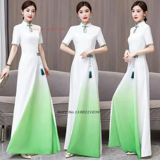 2025 ao dai vietnam traditional dress improved cheongsam national gradient color qipao oriental banquet evening dress vestido