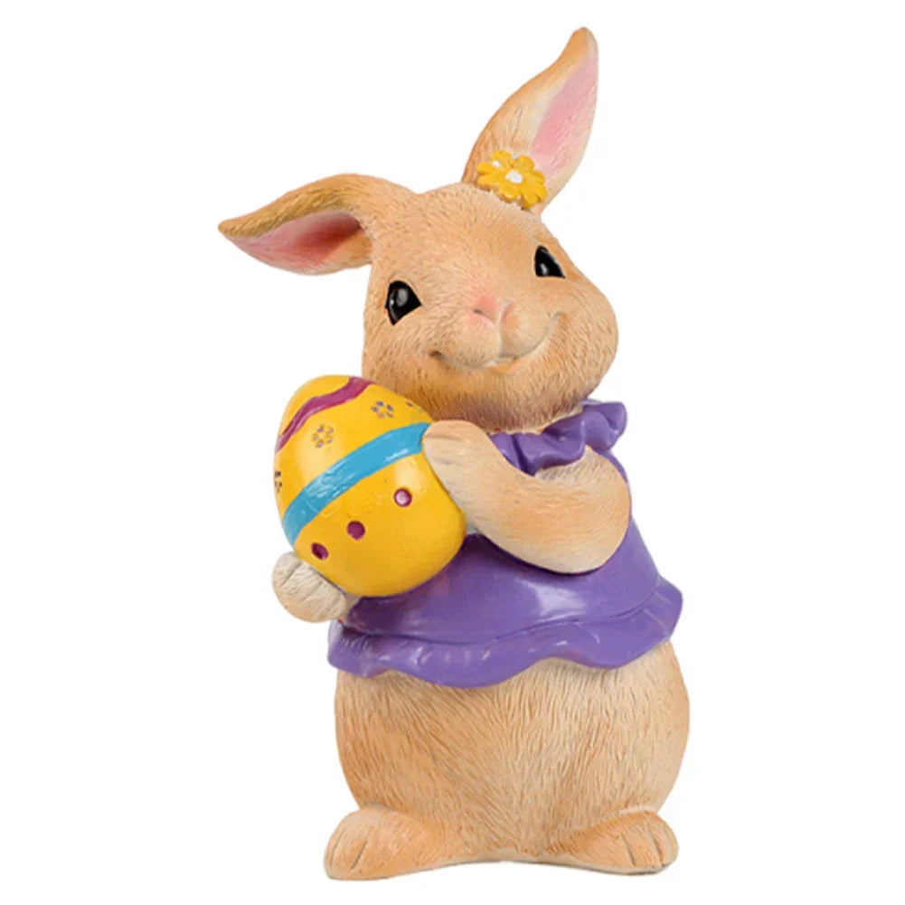 Easter Bunny Ornament Resin Rabbit Statue Adorable Bunny Figurine (Brown Egg)