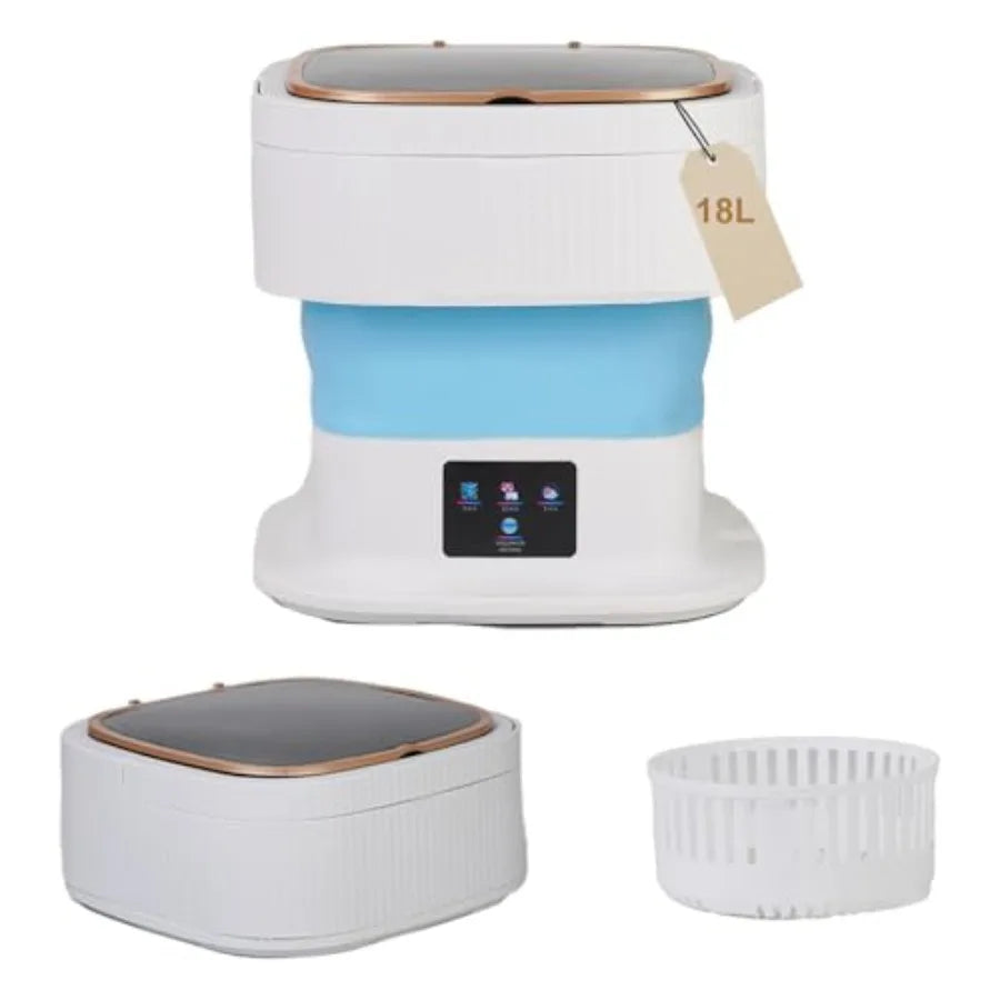 18L Portable Foldable Mini Washing Machine With 3 Modes For Clothes Underwear Small Laundry Washer Blue Color Ideal For Apartme