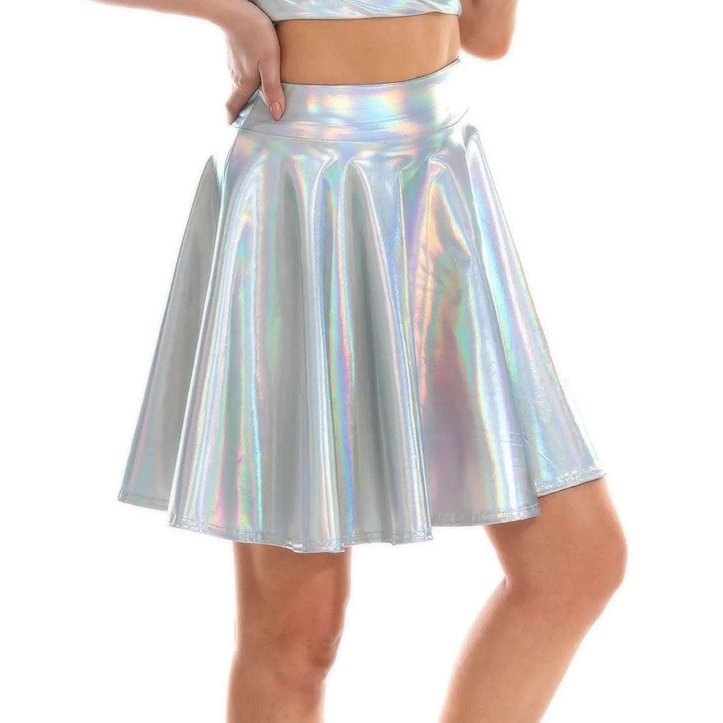 Metallic Bright Face Women Mini Half Skirts 2024 Summer High Waist Pleated Skirt Nightclub Party Slim Faux Leather Faldas