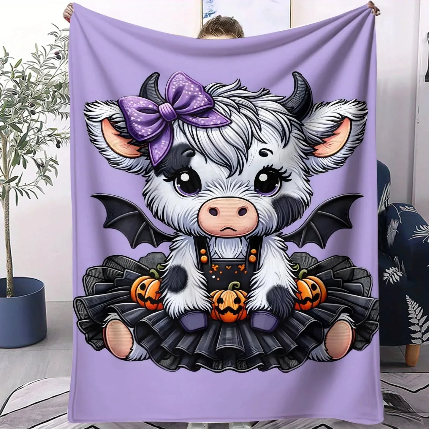 Cute Highland Cow Flannel Blanket Butterfly Bedroom Throw Sofa Leisure Kids Camping Balcony Reading Blanket Mothers Kids Family