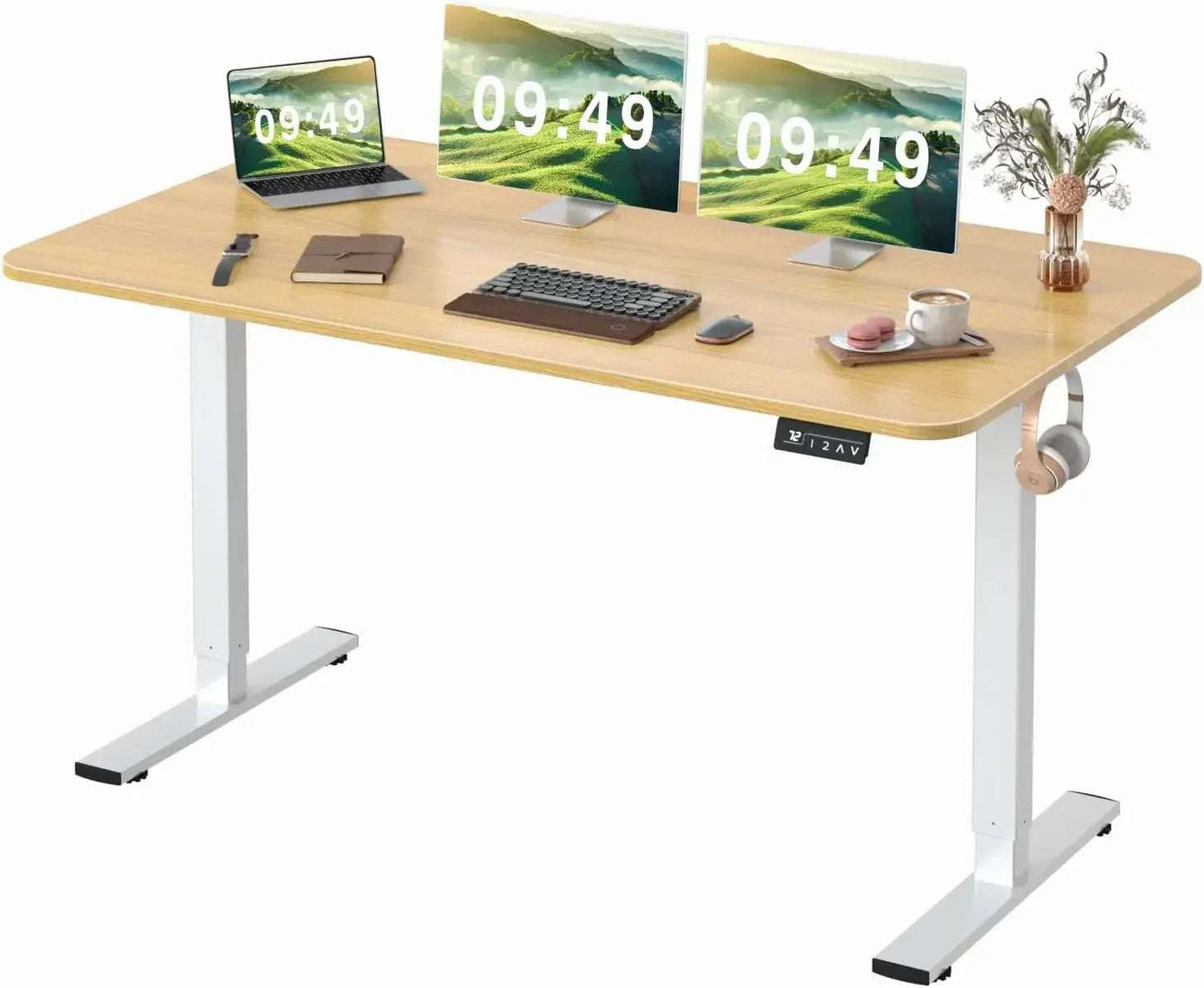Electric Height Adjustable Standing Desk Large 55 x 24 "es Sit Stand up Desk Home Office Computer Desk Memory Preset w