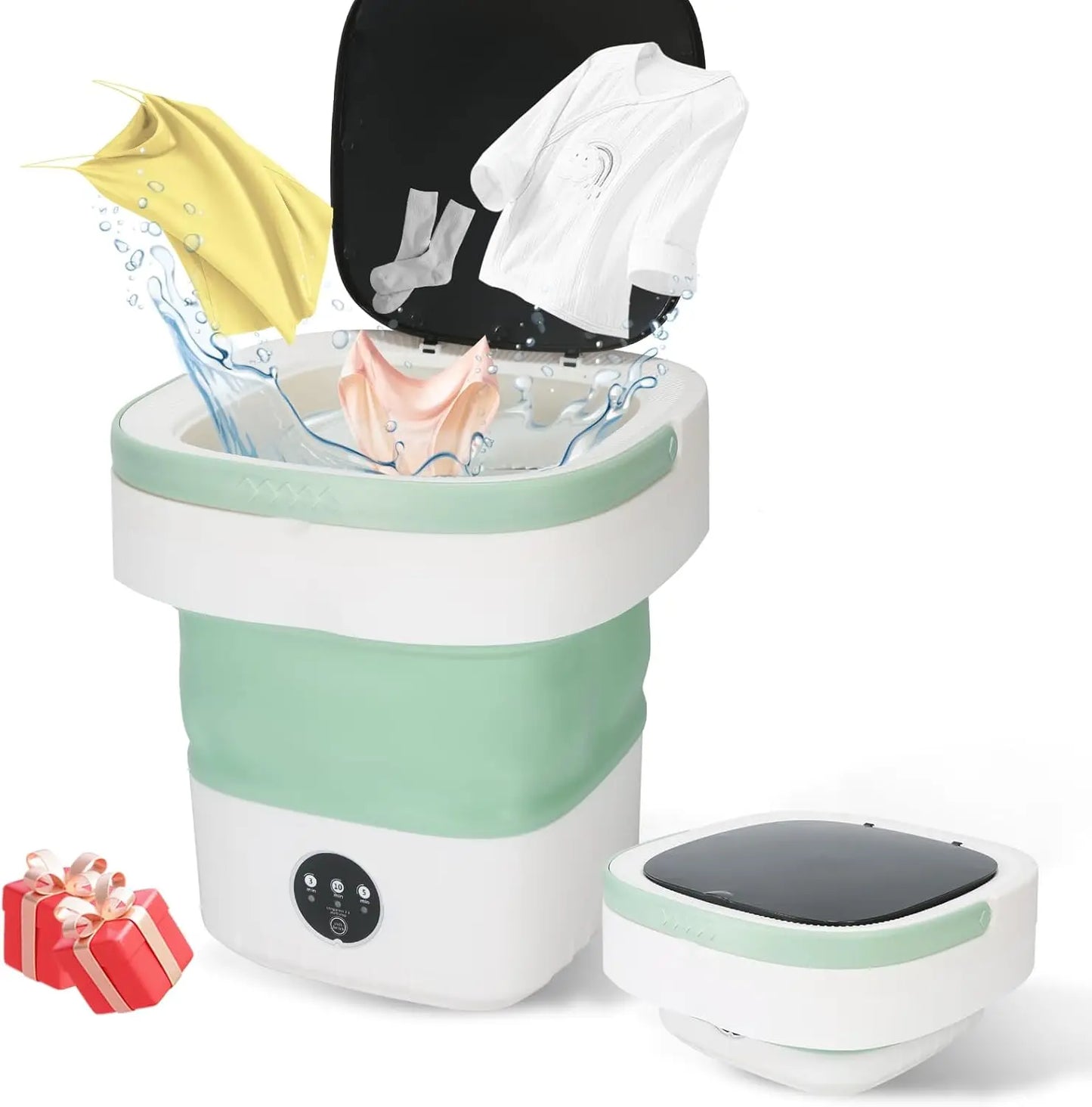 Mini Portable Washing Machine, 9L, 3 Modes, Blue Light Disinfection, Foldable, For Underwear, Socks, Baby Clothes, Travel & Camp