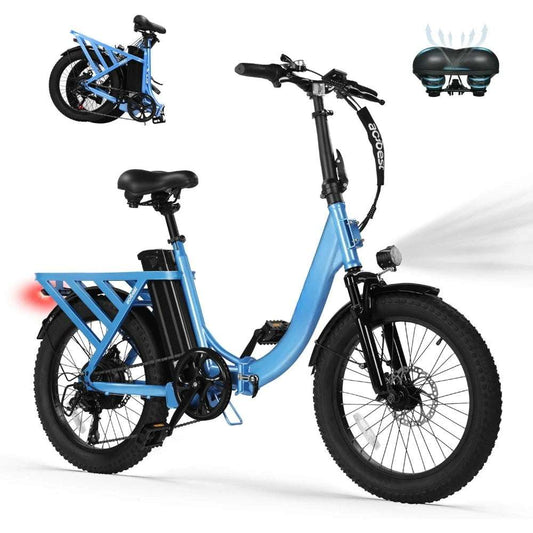 20'' Fat Tire Folding Ebike with Peak 1000W Motor, 7 Speed 28MPH, 48V 499Wh Battery Max Range 55 Miles, Foldable Electric Bicycle