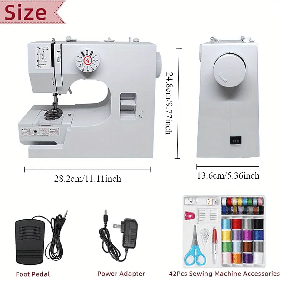 Electric Sewing Machine With 12 Built-In Stitches - Mini Electric Sewing Machine With Foot Pedal And 42-Piece Sewing Kit