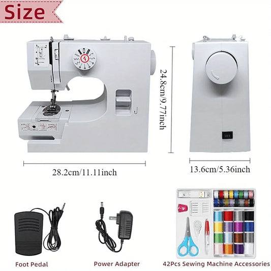 Electric Sewing Machine with 12 Built-in Stitches - Mini Electric Sewing Machine with Foot Pedal and 42-Piece Sewing Kit