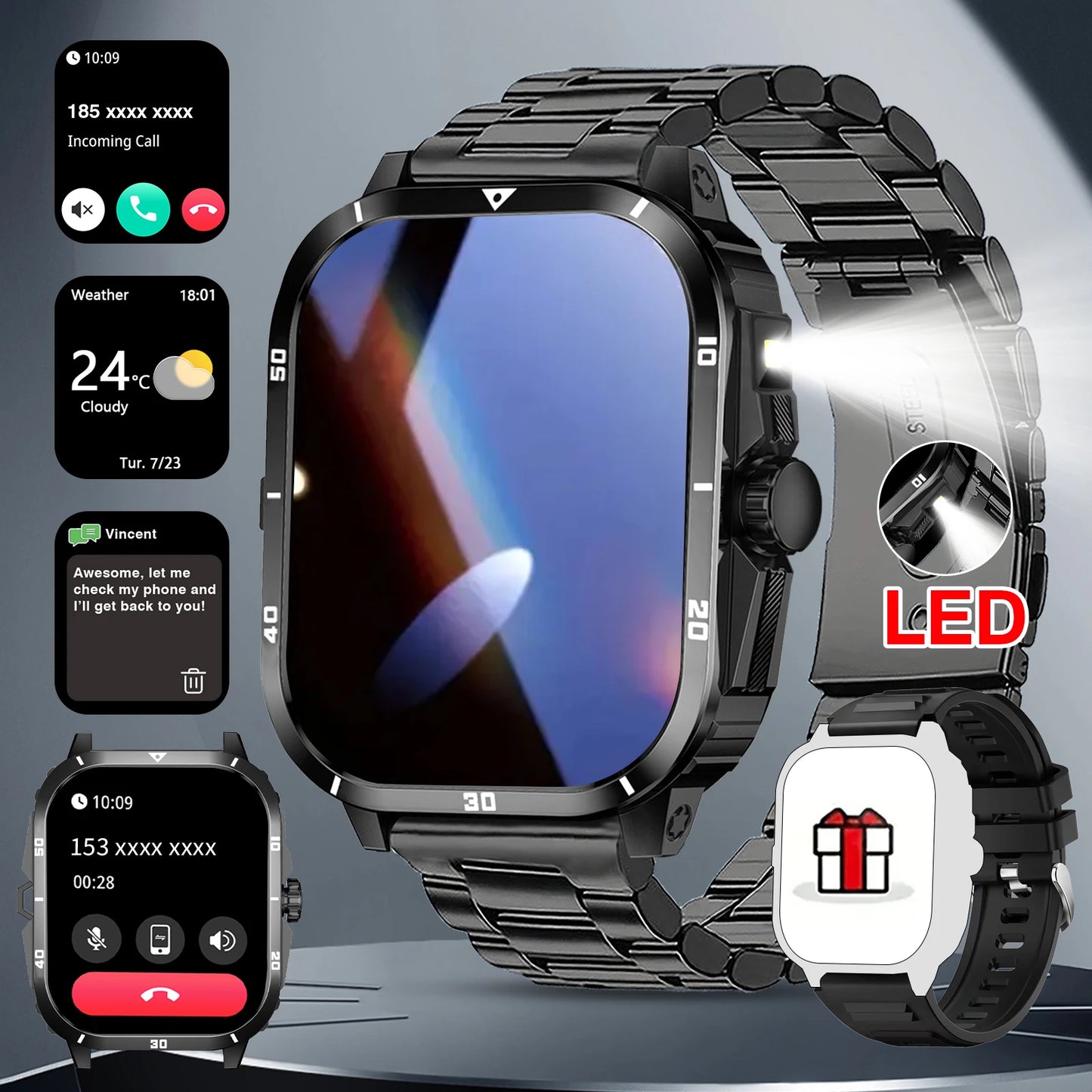 Smart Watch, Full Touchscreen Sports Watch, Bluetooth Calling, With Fl