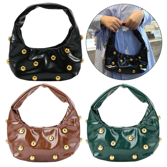 Women PU Rivet Shoulder Bag Trendy Underarm Bag Adjustable Strap Cool Sling Bag Punk Style Satchel Purse Outdoor Travel Bag