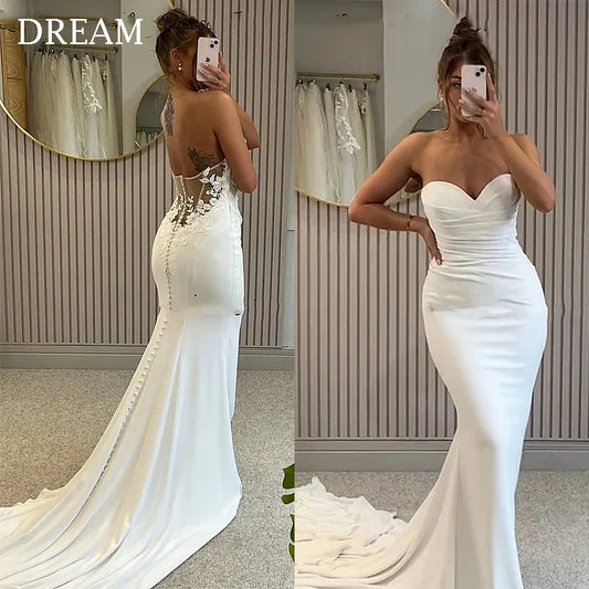 DREAM Customized Elegant Long Wedding Dresses Sweetheart Backless Floor-Length Mermaid Brides Dress Women Vestidos De Novias