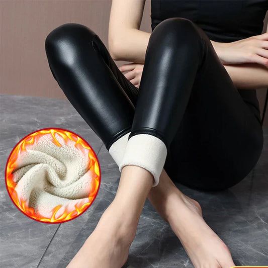 Faux Leather Leggings Women Black Stretchy Push Up High Waist Yoga Pants Waterproof Knitted Fitness Skinny Spandex Jeggings