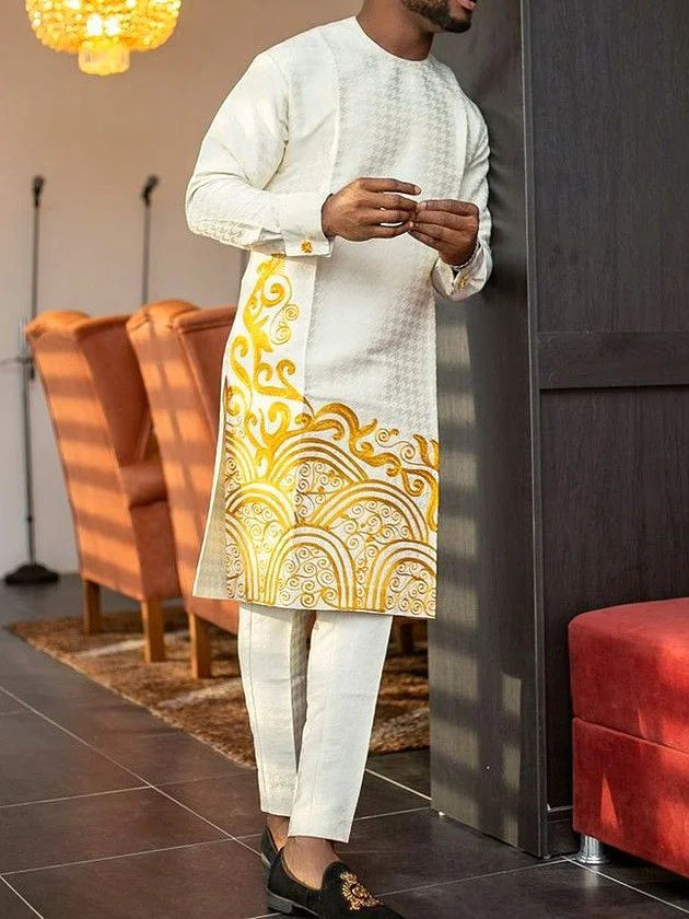 Men'S Fashion Casual Glod Print Two-Piece Suit