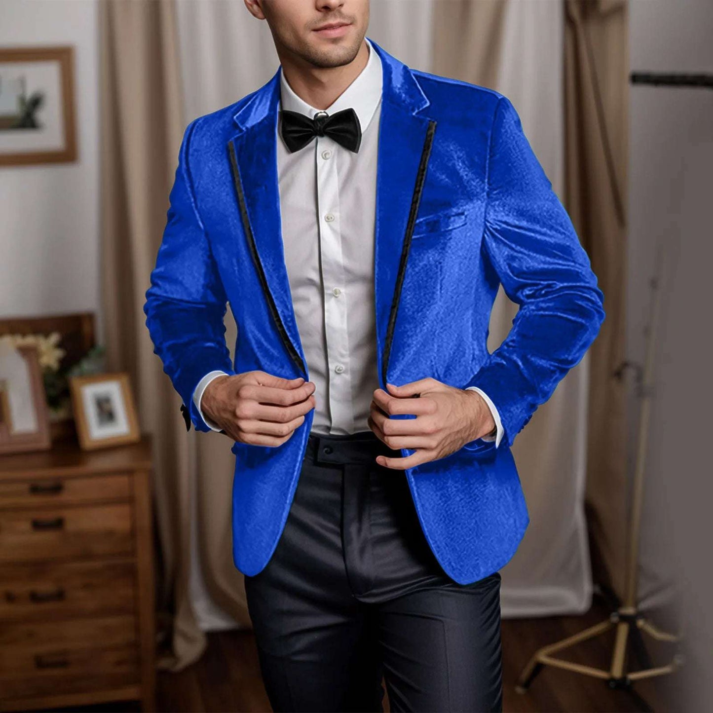 Men Wedding Groomsmen Ceremonial Tuxedo Attending Formal Events Velvet One Button Slim Suit Jacket Performance Blazer